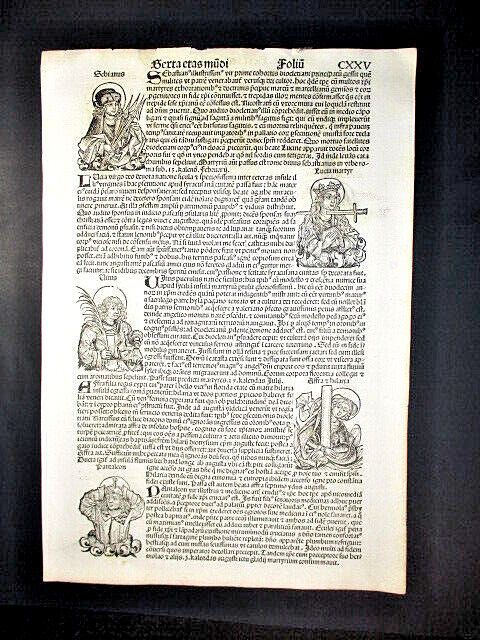 Nuremberg Chronicles Page 125-26 of Incunable in 1493, LATIN Christian Martyrdom